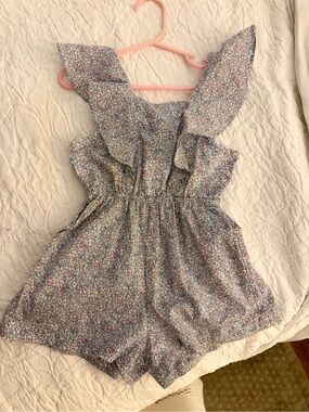 Olivier London Liberty print Girls Floral Ruffle Romper - Blue